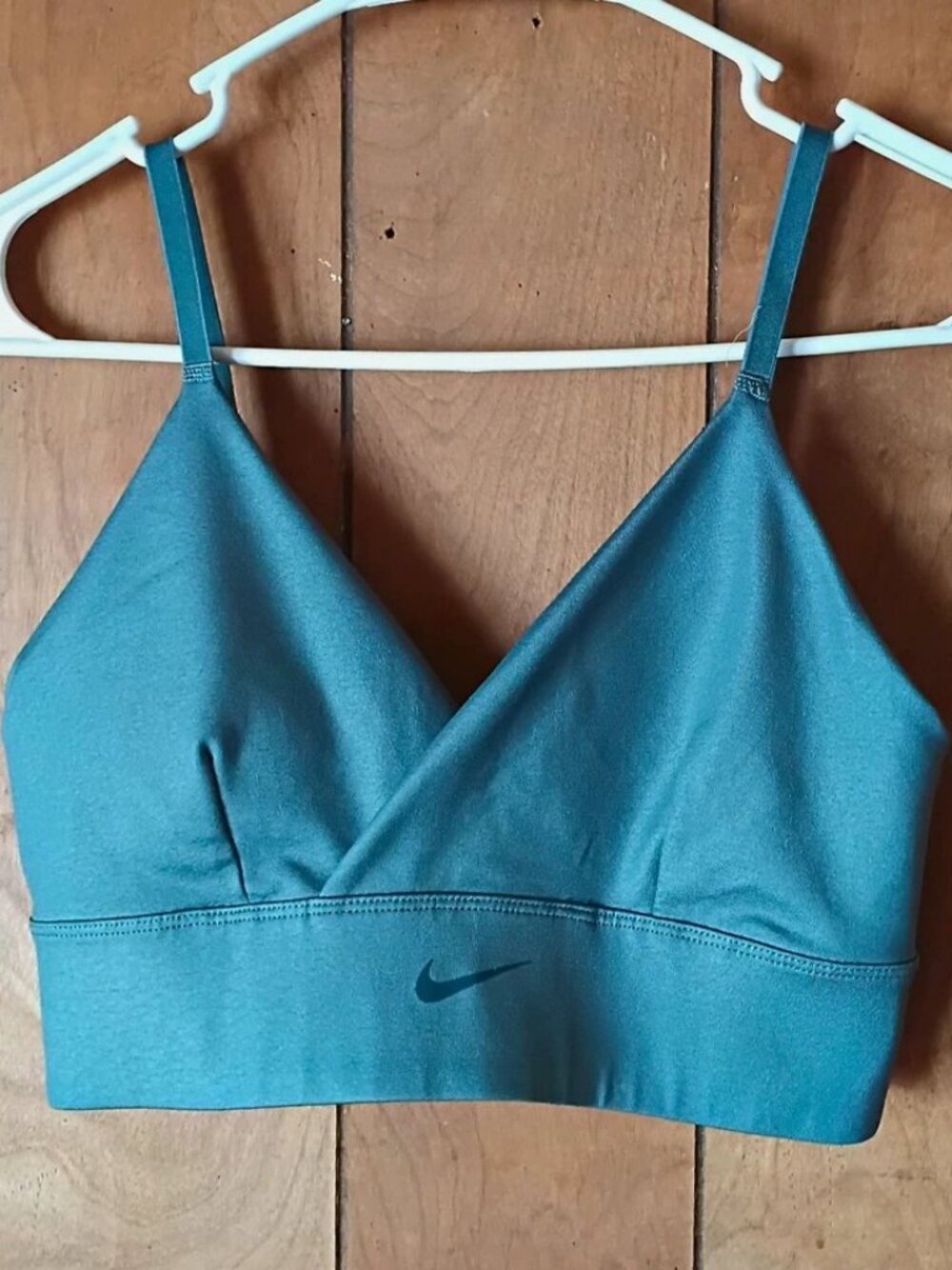 Nike Dri-FIT Women’s Padded Sports Bra Size S Teal Blue V-Neck Athletic Workout